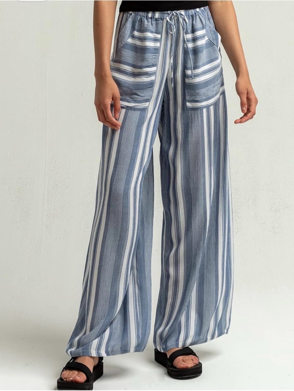 Billabong Striped Wide Leg Pants | Blue White Beachy Drawstring | Size M - Picture 2 of 9